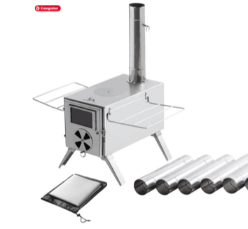 FreiZelt poêle de camping portable en acier inoxydable avec cheminée pour outdoor